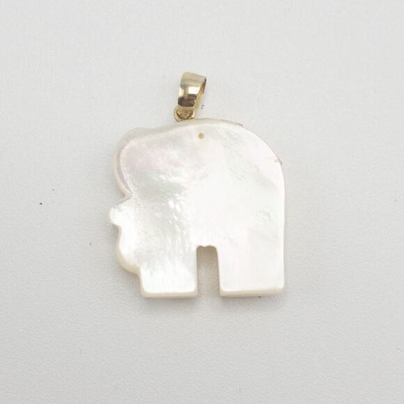 10K Yellow Gold Mother of Pearl Elephant Pendant - Picture 2 of 12